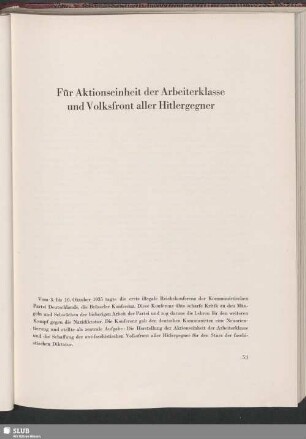 Für Aktionseinheit der Arbeiterklasse und Volksfront aller Hitlergegner