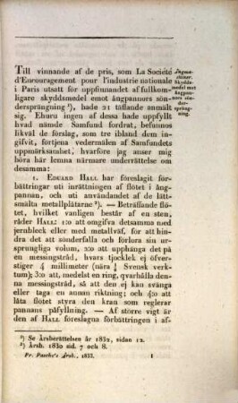 °Arsberättelse om technologiens framsteg. 1833, 1833