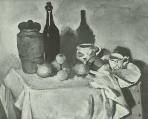 Stilleben mit Früchten und Geschirr / Nature morte: :pots et bouteilles / Stilleben (Früchte und Geschirr) / Nature morte: pots, bouteille, tasse et fruits