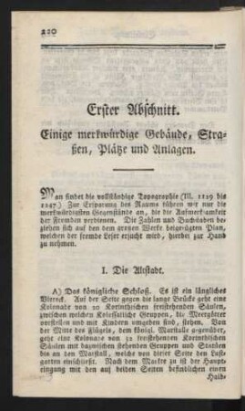 Erster Abschnitt. Einige merkwürdige Gebäude, Straßen, Plätze und Anlagen.