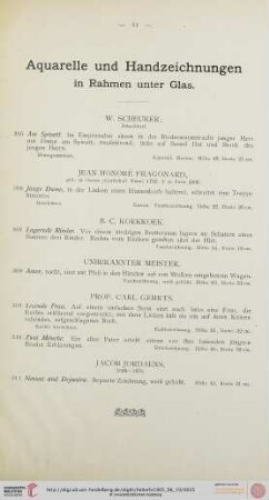 Aquarelle und Handzeichnungen in Rahmen unter Glas (Nr. 305-311)