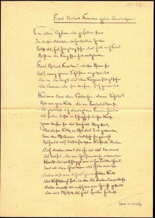 5-10-5-2.0000: Eulenberg, Dr. Herbert, Dichter; diverse Schreiben ff.: Manuskript eines Gedichtes zum Andenken an Karlrobert Kreiten