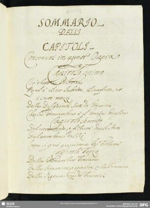 Sommario delli Capitoli
