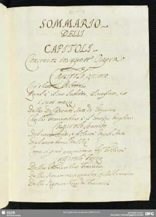 Sommario delli Capitoli