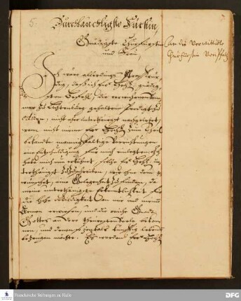 Brief von August Hermann Francke an Wilhelmine Ernestine, Kurfürstin von der Pfalz.