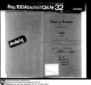 Verschiedene Angelegenheiten des Domkapitels zu Osnabrück