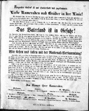 Folgender Aufruf ist aus Halberstadt zu uns gekommen: Liebe Kameraden und Brüder in der Linie. (Sammlung Friedlaender)