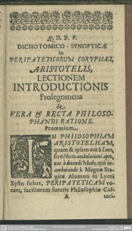 Prolegomena de Vera & Recta Philosophandi Ratione