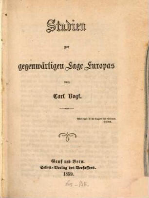 Studien zur gegenwärtigen Lage Europas