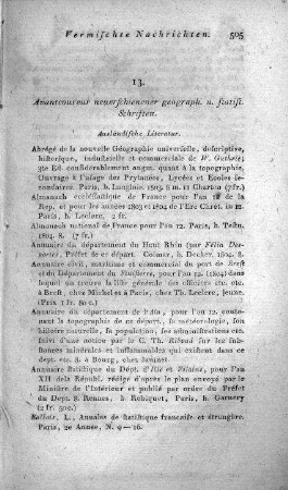 Avantcoureur neuerschienener geograph. und statist. Schriften
