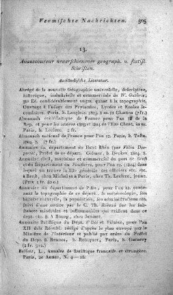 Avantcoureur neuerschienener geograph. und statist. Schriften