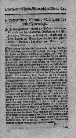 (Die) Kunst, die Thürme und andere Gebäude vor den schädlichen Wirkungen des Blitzes durch Ableitung zu bewahren.