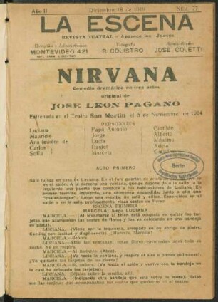 Nirvana : comedia dramática en tres actos, original