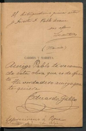 [Dedicatoria de los autores a Pablo Arana escrita a mano]