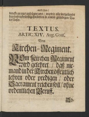 Textus Artic. XIV. Aug. Conf. Vom Kirchen-Regiment.