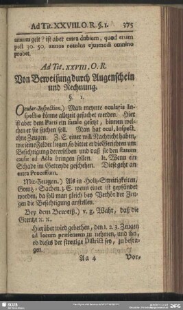 Ad Tit. XXVIII. O. R. Von Beweisung durch Augenschein und Rechnung