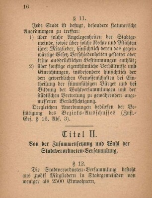 Titel II. Von der Zusammensetzung und Wahl der Stadtverordneten-Versammlung