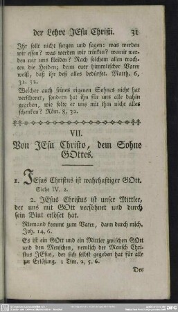 VII. Von Jesu Christo, dem Sohne Gottes