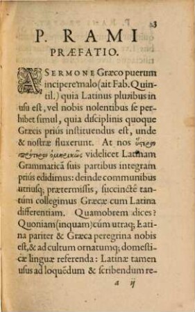 Petri Rami Professoris Regii Grammatica Graeca : praecipue quatenus a Latina differt, in libros quatuor digesta