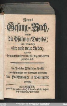Neues Gesang-Buch,