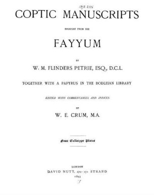 Coptic manuscripts brought from the Fayyum