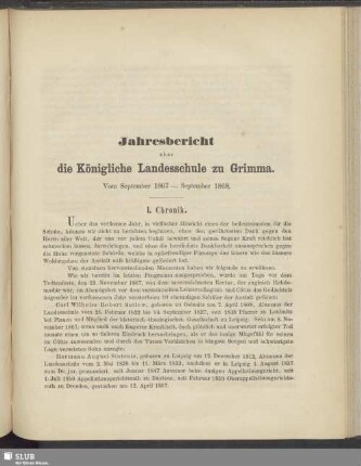 Jahresbericht über die Königliche Landesschule zu Grimma. Vom September 1867 - September 1868