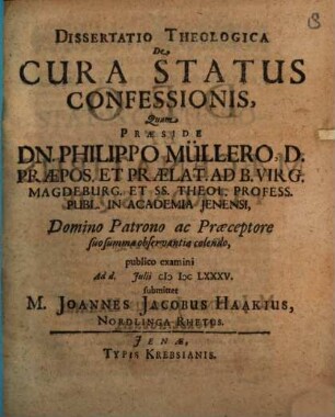 Diss. theol. de cura status confessionis