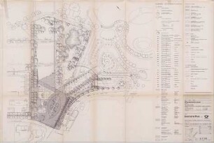 Hansjakob, Gottfried; Bonn - Rheinaue; Generaldirektion der Deutschen Post AG - Freiflächengestaltungsplan + Pflanzplan Gesamtanlage (Grundriss)