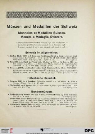 Münzen und Medaillen der Schweiz (Nr. 1-399)
