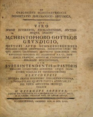 De originibus Schoenburgicis : dissertatio philologico-historica