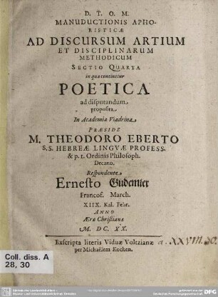 4: Poetica ad disputandum proposita