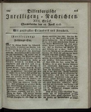 XVII. Stück. Sonnabends den 28. April 1798.