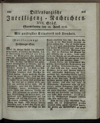 XVII. Stück. Sonnabends den 28. April 1798.