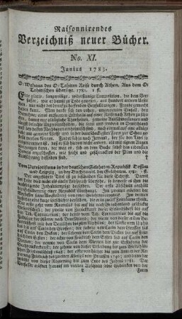 No. XI. Junius 1783.