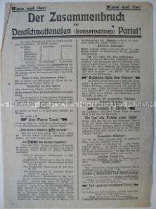Flugblatt des Deutschen demokratischen Vereins für Schöneberg zur Frage des Zusammenbruchs der Deutschnationalen (konservativen) Partei.