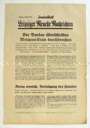 Sonderblatt der "Leipziger Neuesten Nachrichten" zu italienischen Luftangriffen gegen jugoslawische Stützpunkte
