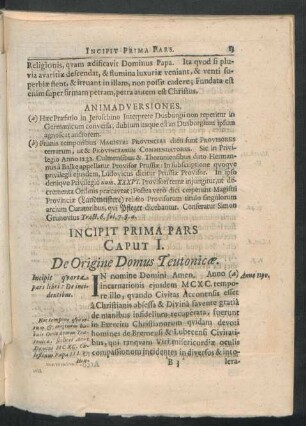 Incipit Prima Pars Caput I. - V.