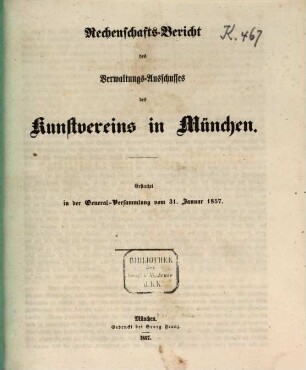Rechenschafts-Bericht. 1856, [1856] (1857)