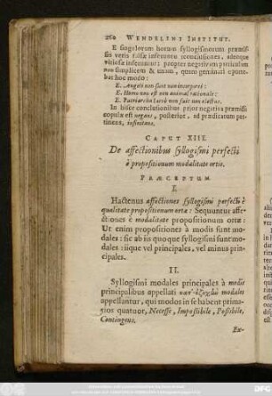 Caput XIII. De affectionibus syllogismi perfecti à propositionum modalitate ortis.