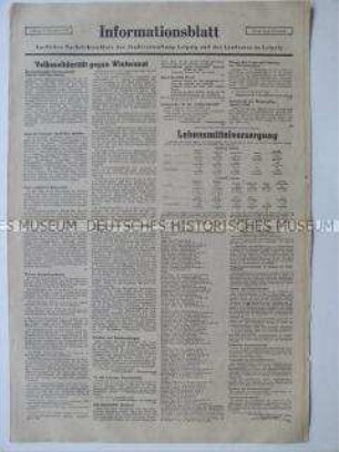 Bekanntmachungen der Stadtverwaltung Leipzig: Ergebnisse "Volkssolidarität gegen Wintersnot"; Einzelhändler für Eierbezug (Liste); verbotenes Schrifttum (Liste)