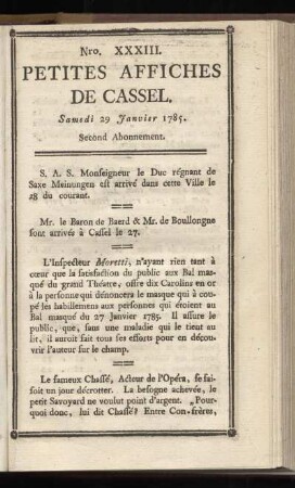 No XXXIII (Samedi 29 Janvier 1785)