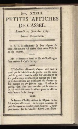 No XXXIII (Samedi 29 Janvier 1785)