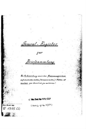 20: General-Register zur Briefsammlung - Mscr.Dresd.App.1375