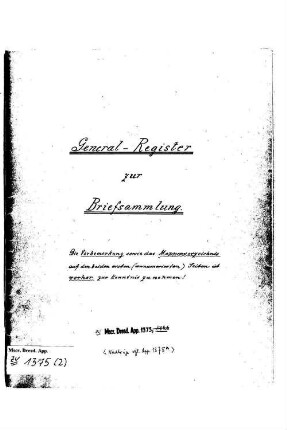 20: General-Register zur Briefsammlung - Mscr.Dresd.App.1375