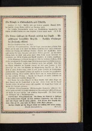 Die Armee Linsingen im Kampfe nördlich des Dnjestr. . Abgeschlagene französische Angriffe. - Russische Stellungen bei Prasznysz erstürmt.