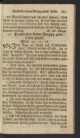 17. Trostlieder beym Verzug göttlicher Hülfe