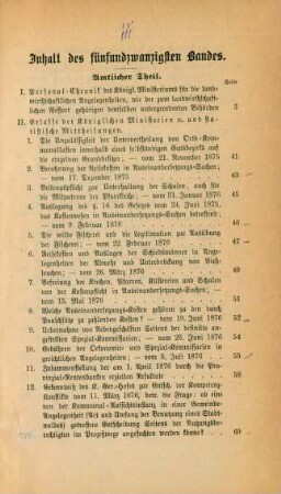 Inhalt des fünfundzwanzigsten Bandes