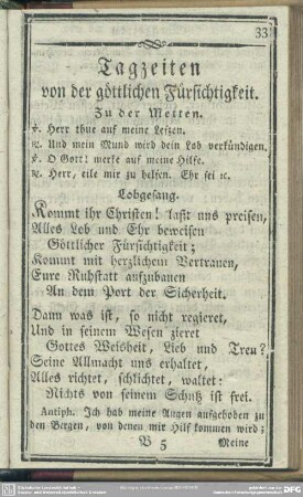 Tagzeiten von der göttlichen Fürsichtigkeit