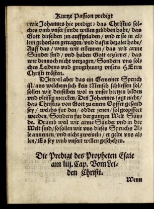 Die Predigt des Propheten Esaie am liii. Cap. Vom Leiden Christi.