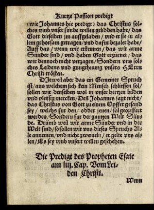 Die Predigt des Propheten Esaie am liii. Cap. Vom Leiden Christi.